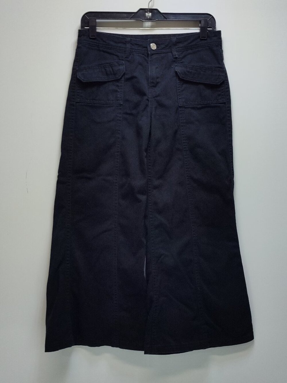 HM Divided Wide Leg High Rise Pants Women 4 Flap Pockets Flared Twill Denim Cut